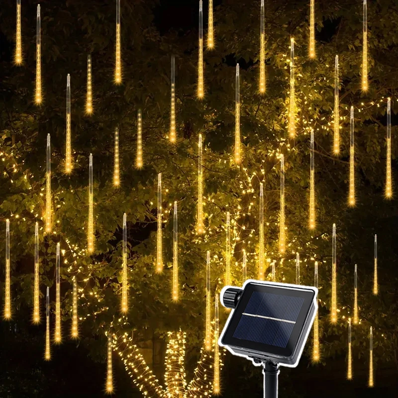 LED 30/50cm Outdoor Holiday Fairy Light 8 Tubes Solar Meteor Shower Rain String Light Garland Wedding Christmas Tree Decoration