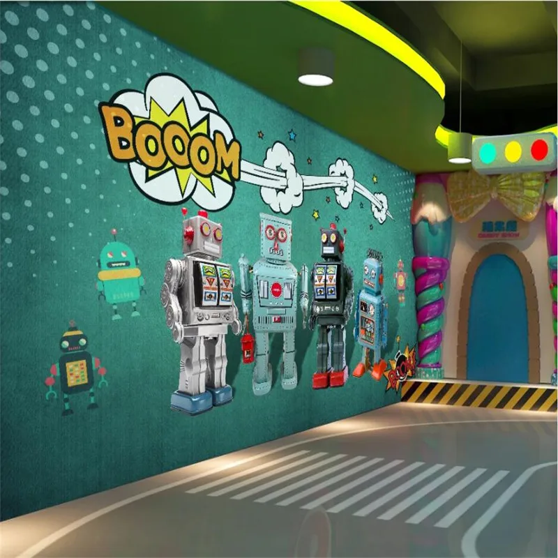 

Nostalgic Retro Robot Doll Mural Wallpaper 3D Kindergarten Children's Playground Industrial Decoration Background Wall Paper 3D