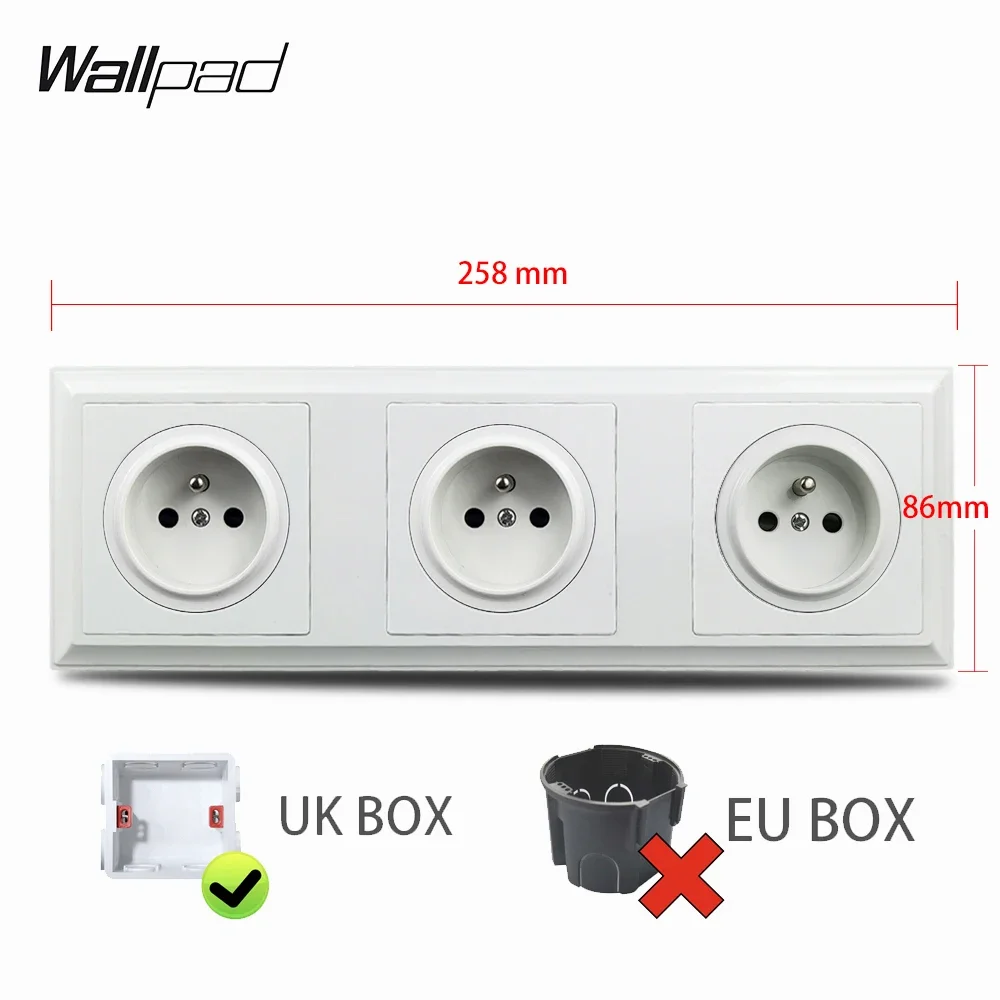 Triple French Wall Power Socket L6 Plastic Palace Style 258 * 86 mm Wallpad White 3 Way EU Socket