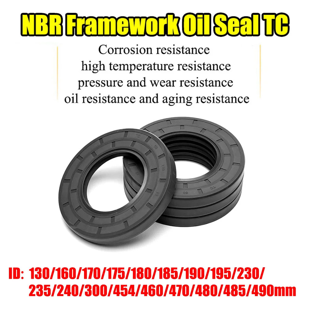 

1Pcs NBR Shaft Framework Oil Seal TC-130/160/170/175/180/190/195/230/235/240-490mm Nitrile Rubber Shaft Double Lip Gasket Washer