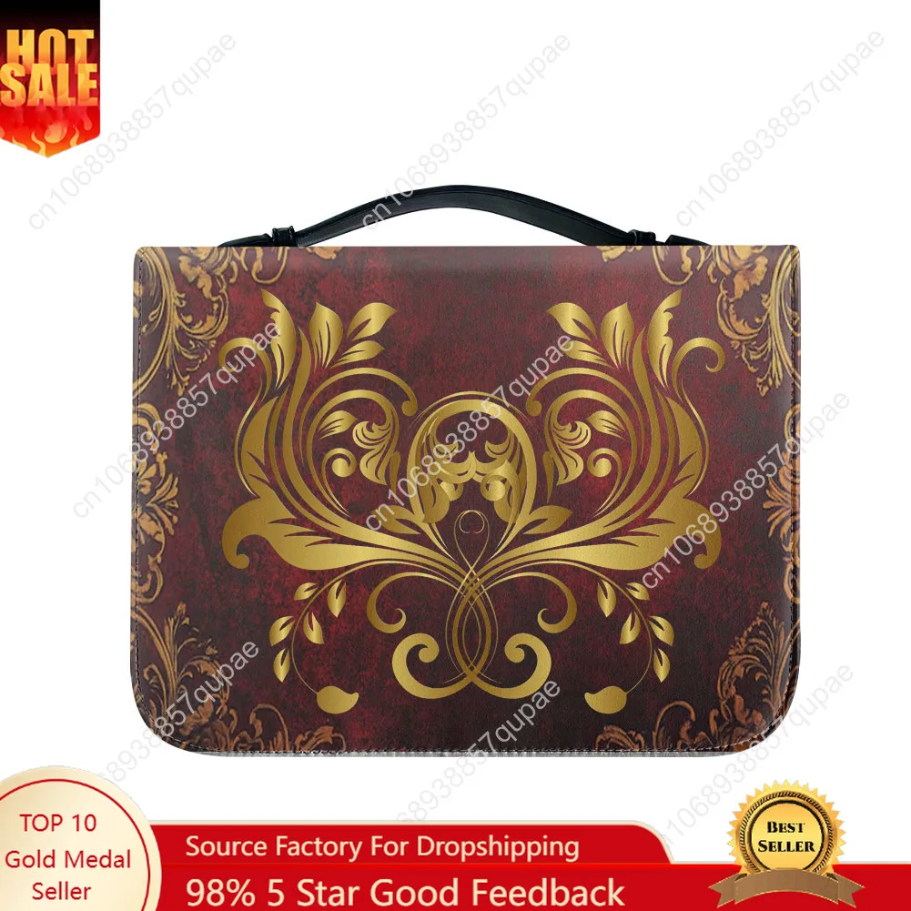 

Baroque Gold European floral pattern Bible Bags Christian Gifts Cover Bible Pack Waterproof Leather Bag Pockets Package Case