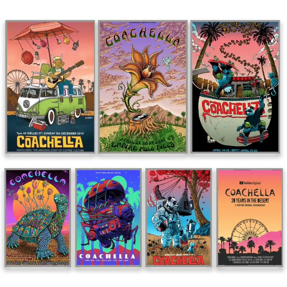 Póster del Festival de Música Coachella, pegatina perfecta, arte autoadhesivo diseñado para el hogar, comedor, oficina, espacios duraderos