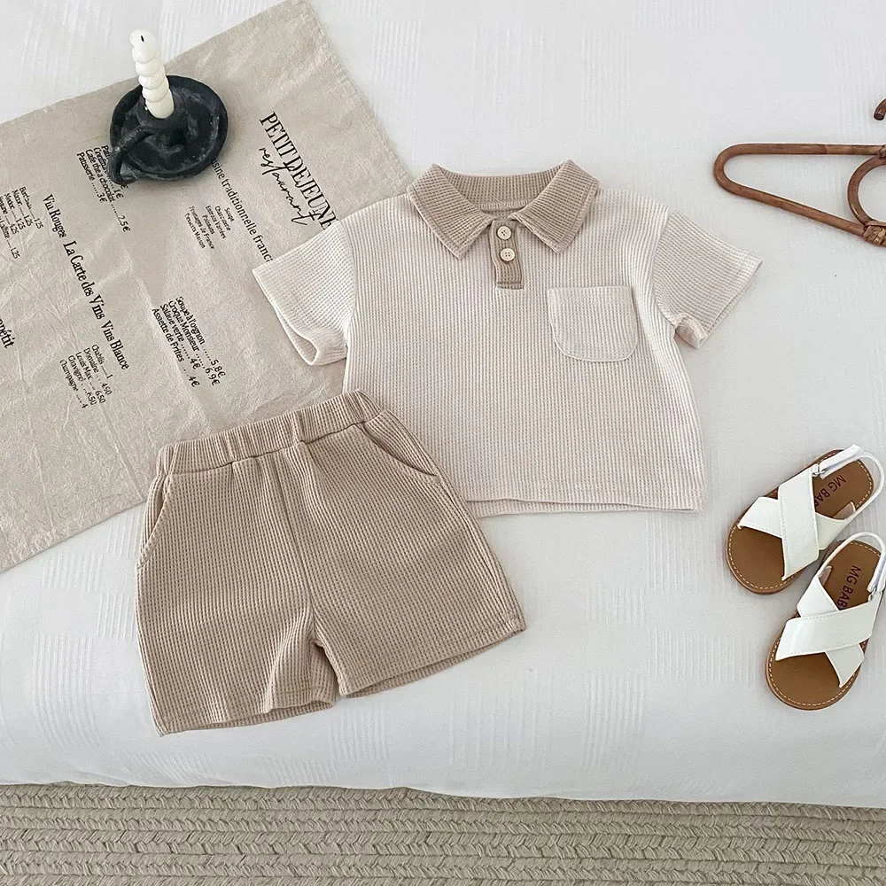 Sommer Baby Kleidung Set Drehen Unten Kragen T-shirt Und Shorts 2Pcs Für Jungen Kleinkind Trainingsanzug Outfit
