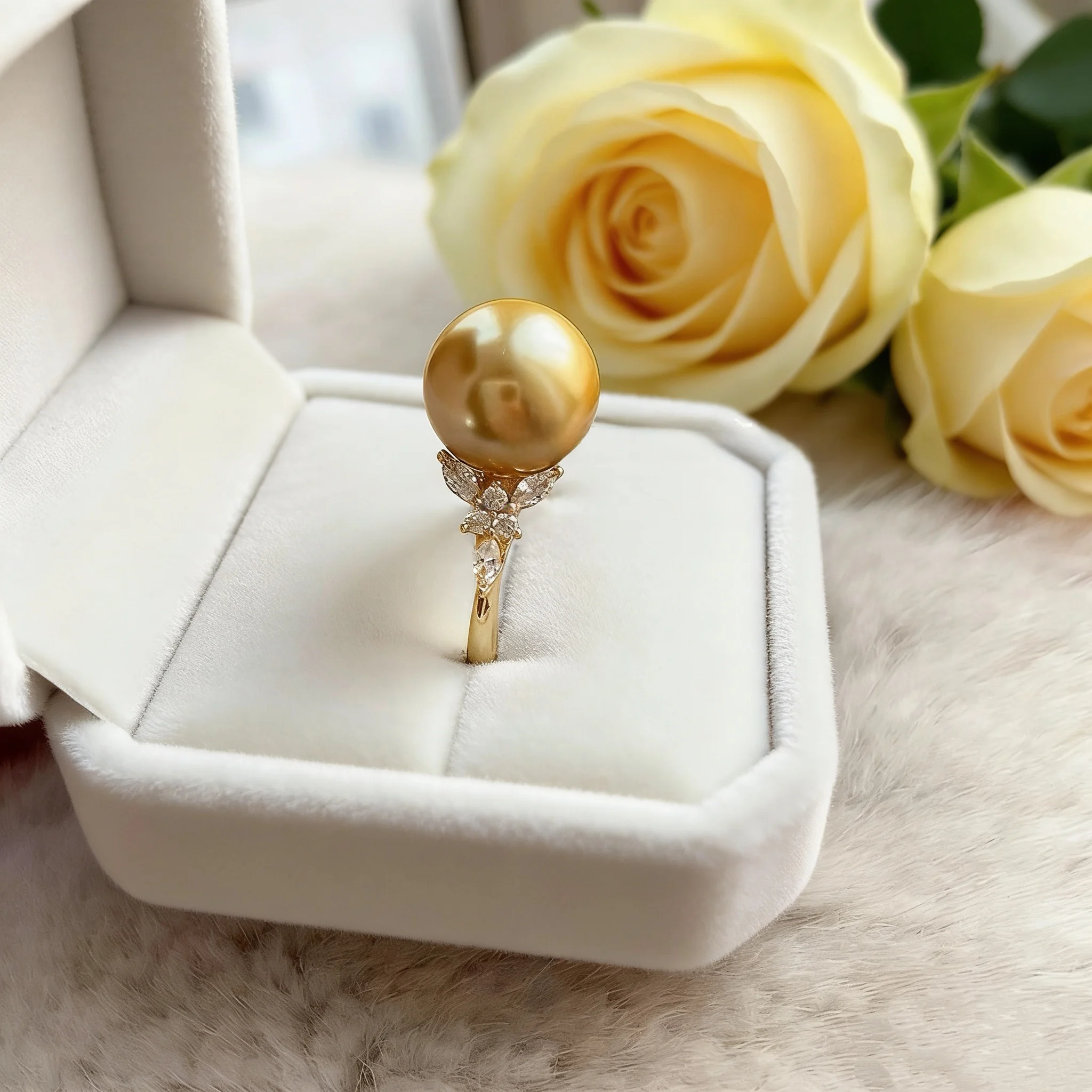 

Orange Pearl Ring 12mm Perfect round Flawless Mother-of-Pearl Bead Atmosphere Versatile Elegant Ring