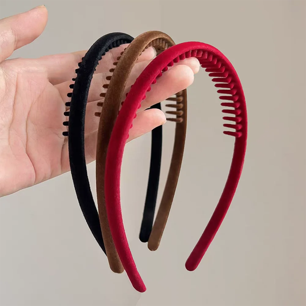 2-teiliges elegantes schwarz-rotes Samt-Haarband mit Zähnen, Retro-Stirnband für Damen und Mädchen, Haarbänder, Haar-Accessoires – Detail 4