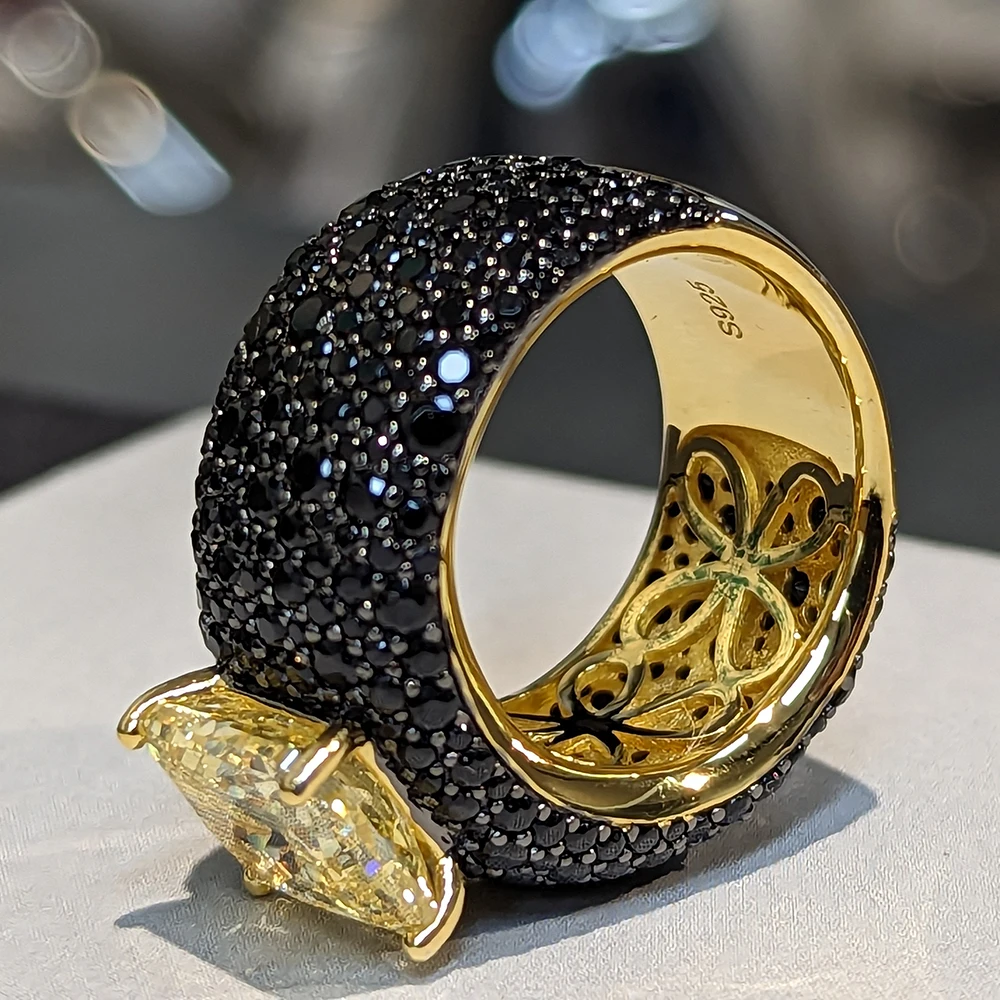 Zircon Black Yellow Square Stone Ring