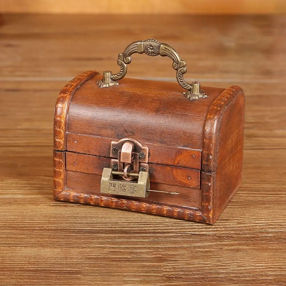 Suitcase Wooden Antique Storage Box High-capacity Retro Vintage Jewelry Organizer Portable Multifunction Treasure Decorative Box