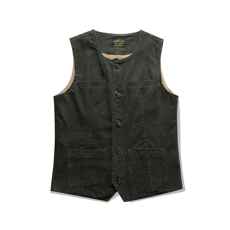 Okonkwo Thick Corduroy Vest European Vintage Solid Color Multi Pocket Railway Vest Outdoor Camping Hiking Waistcoat Men Women