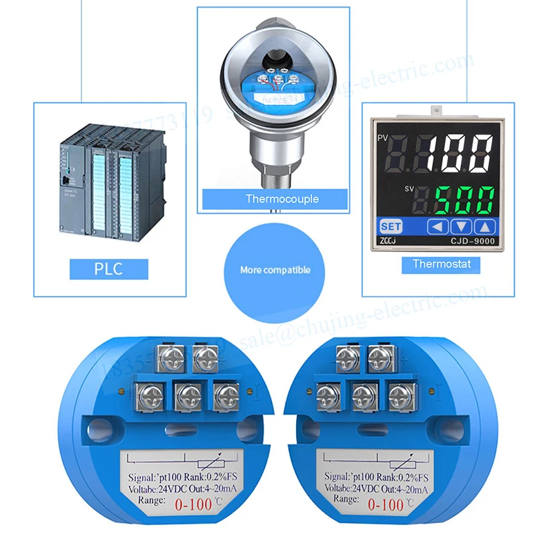 Vari intervalli di temperatura Modulo sensore trasmettitore di temperatura RTD pt100 con vite Resistenza termica Trasduttore 4-20 mA 0-10 V