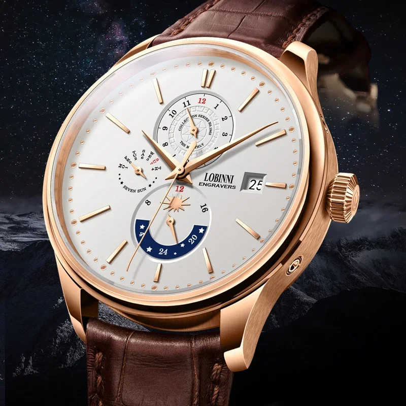 

LOBINNI New Design Genuine Leather Wrist Watch Mechanical 40mm Auto Movement Self Winding Automatic Watches Man