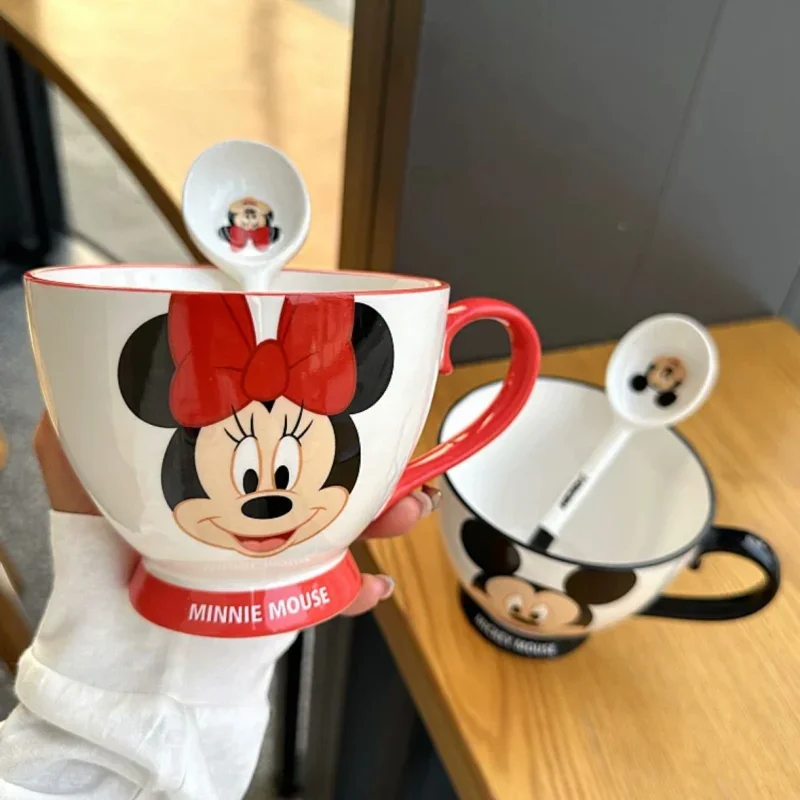 New 450-500ml Disney Oatmeal Breakfast Cup Kawaii Mickey Mouse Gift Box Ceramic Mug Cartoon Cute Decor Children\'s Milk Cup Gift