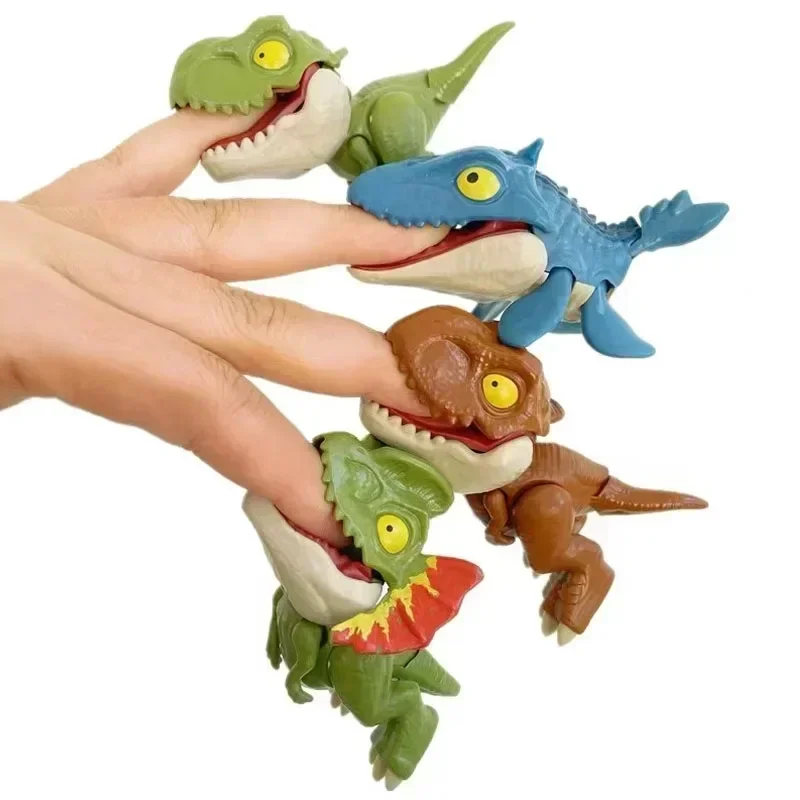 5/10 sztuk palec dinozaur Anime figurki zabawki śmieszne dinozaury jaja interaktywna gryząca ręka kreatywny Tricky Tyrannosaurus Model zabawki