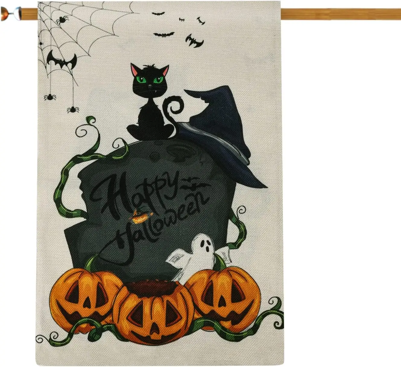 SAVITA Happy Halloween Garden Flag, 18 x 12 Inch Double-sided Flags Ghosts Black Cat Spider Web Pumpkin Halloween Flag for Yard