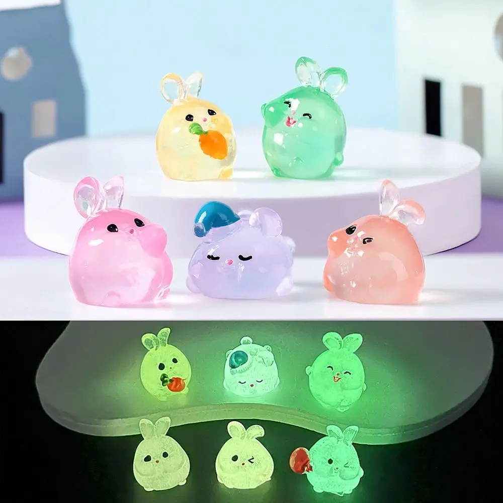 Mini Luminous Rabbits Miniature Statue DIY Cute Glow At Night Bunny Statue Funny Resin Crafts Micro Landscape Ornament Yard Lawn