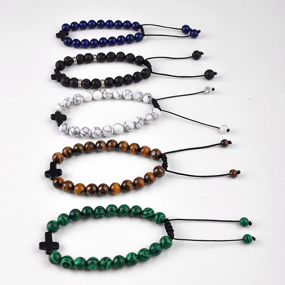 سوار مطرز بحجر عين النمر، مجموعة زوجين من عقدة متقاطعة منسوجة يدويًا، هدية مجوهرات بوهو أنيقة للجنسين من الأحجار الكريمة الطبيعية للرجال والنساء #3