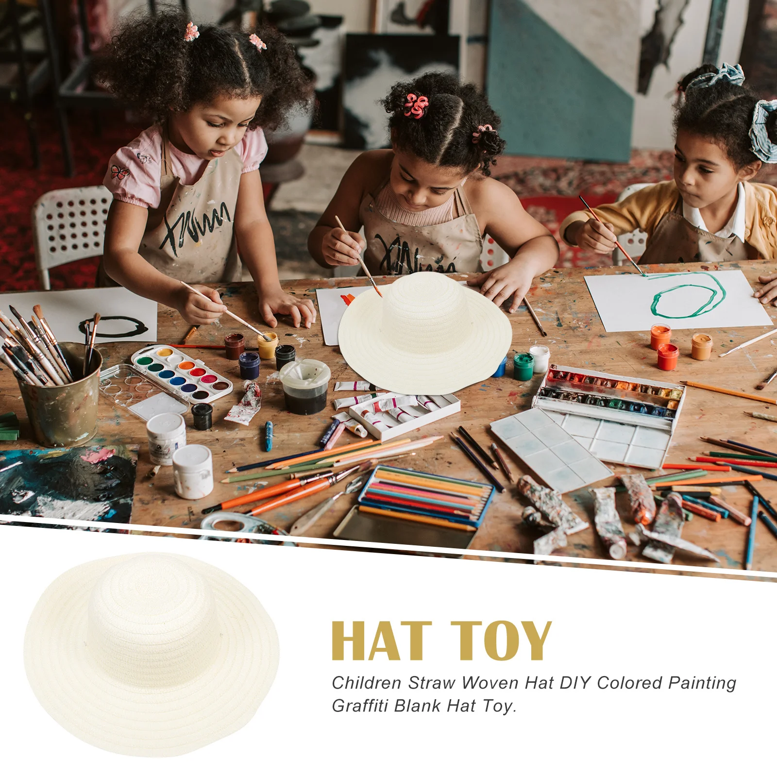 

6Pcs DIY Straw Hat for Kids Lightweight Durable Sun Protection Blank Hat for Painting and Crafting DIY Art Craft Supplies