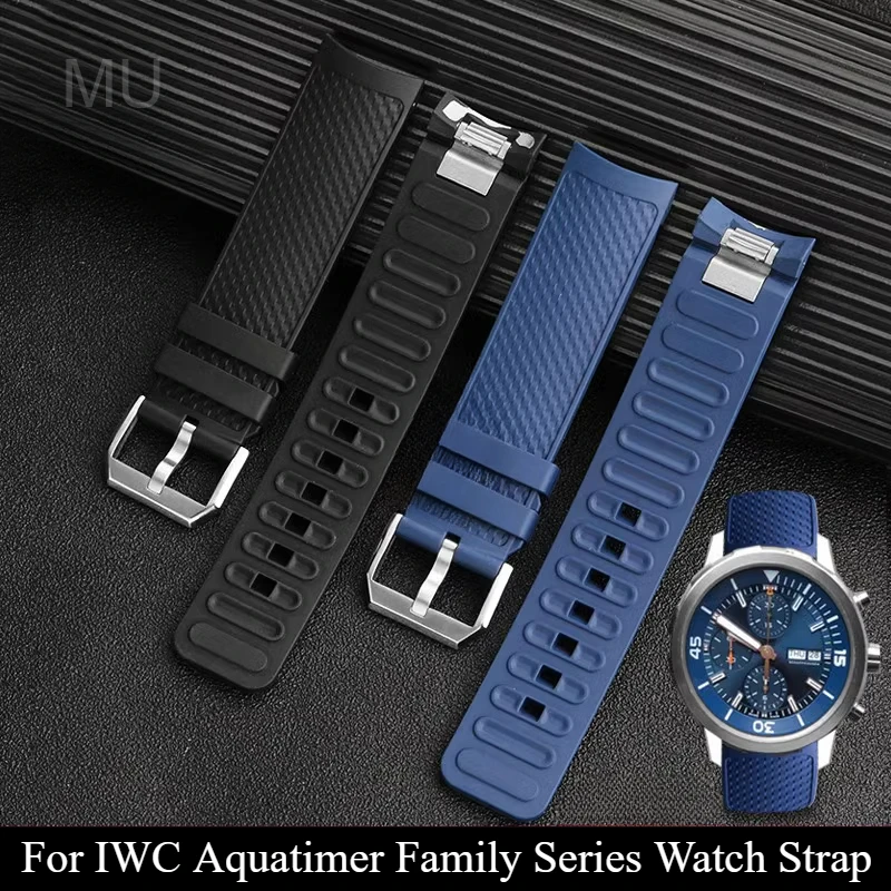 Black Blue 22mm Quick Detachable Fluororubber Watchband for IWC Aquatimer Family Series IW328802 IW376806 Waterproof Strap 22mm