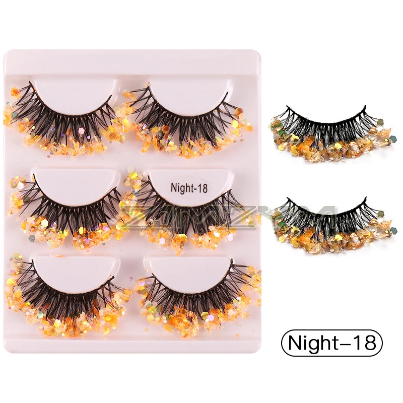 3D Shining Colored Eyelashes Glitter Dramatic Volume Glow Russian Color Fluffy Lashes For Cosplay Halloween Party Rainbow Cilias