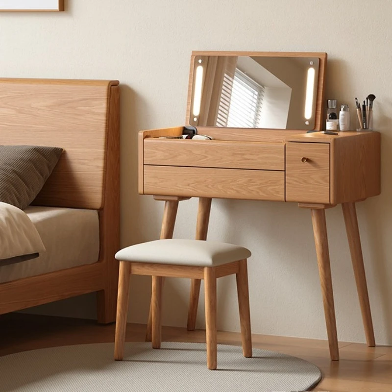 ek-flip cover makeup table with mirror wooden simple dressing table small apartment tocador espejo taburete bedroom furniture- view 3