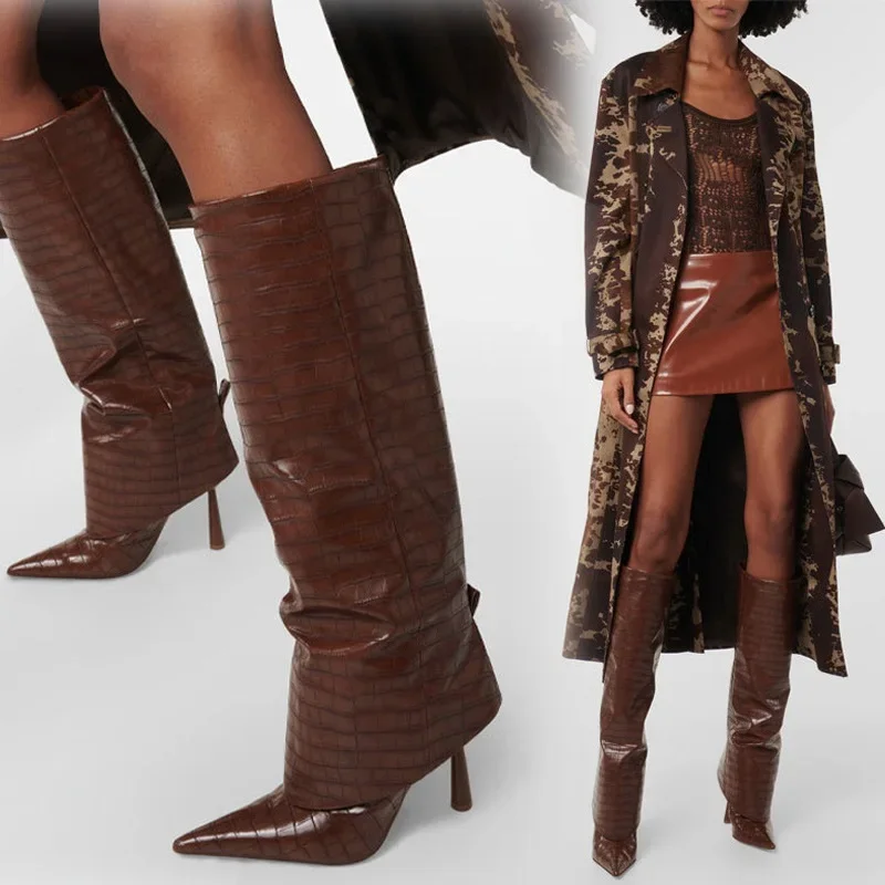 Eilyken New Design Women Knee-High Boots Fashion Pointed Toe Thin High Heels Shoes Autumn Winter Ladies Long Booties