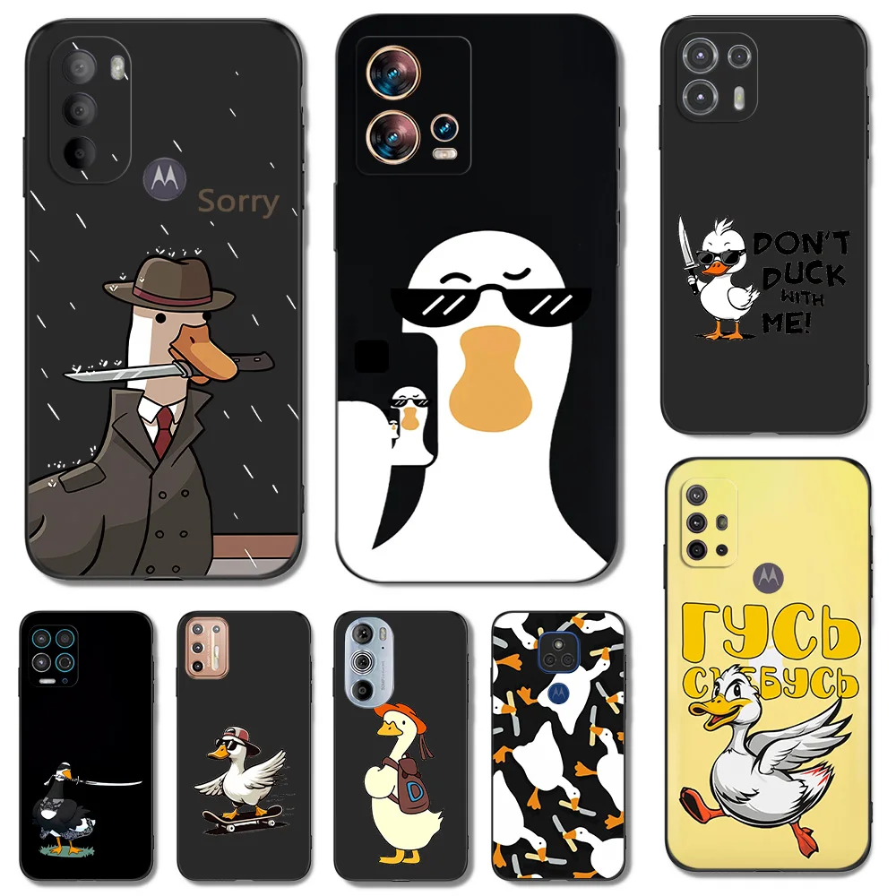 Black Tpu Case For Motorola Moto Edge 40 30 Neo PRO Ultra Fusion 5G E6 PLUS E6i E6S Funny Duck