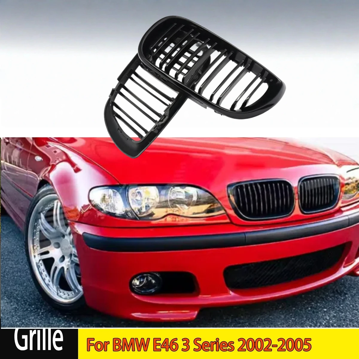 

Car ABS Front Bumper Radiator Double Slat Kidney Grilles Gril For BMW E46 3 Series 2002-2005 Car Accessories Styling Gloss Black