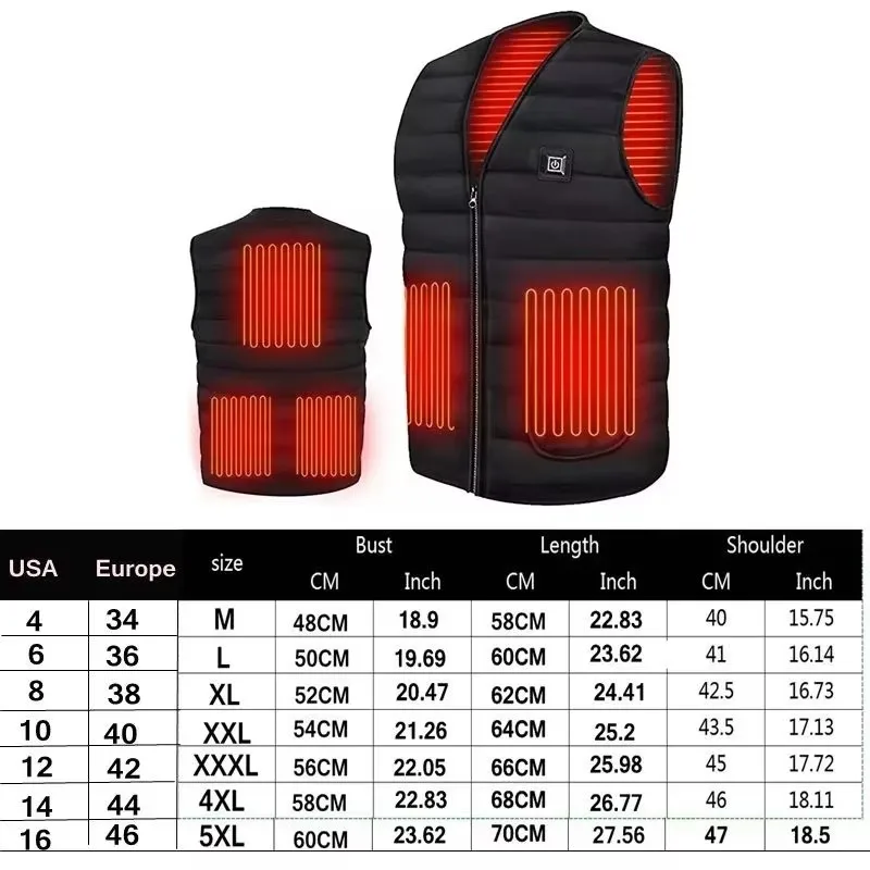 21 Area Heated  V-Neck Vest Men's Autumn Winter Smart Thermal Cotton Heated Jacket Warm Outdoor Flexible M-6XL for Women Vest