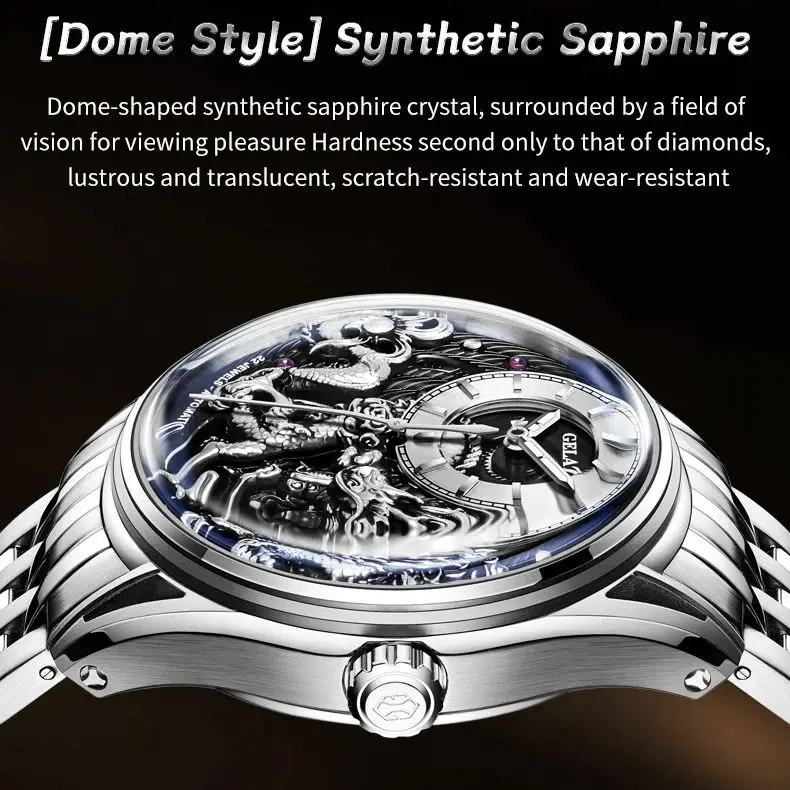 GELATU 6018 Luxury Original Men Watch 3D Relief Dragon Automatic Mechanical Men's Watch Top Sapphire Mirror Waterproof Men Watch