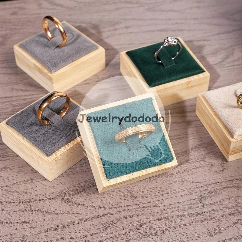 Wooden Ring Display Stand Square Bamboo Single Holder Portable Jewelry Organizer for Travel Jewelry Display