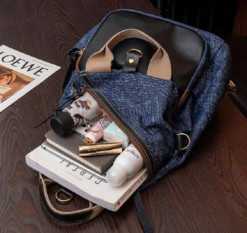 New Women ashion Large Capacity Denim Canvas Travel Backpack Multifunctional Casual Shoulder Bags Totes School Crossbody Bag