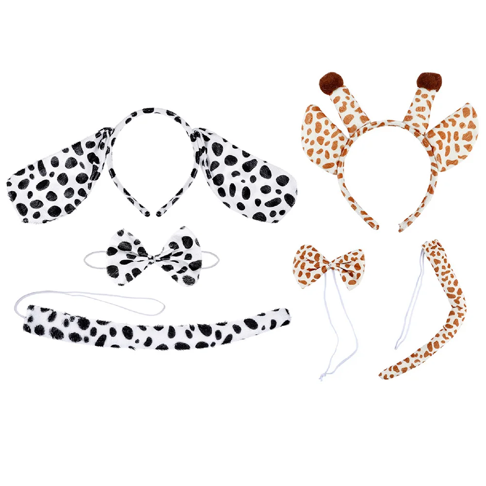 

2 Sets Animal Headdress Costume Headband Accessories Party Favors Cosplay Ear Fabric Supplies Child Giraffe Dog Ears Tail Prop