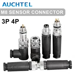 M8 Sensor Connector Waterproof Male&Female Plug Straight Angle Screw Threaded Coupling 3pin 4p Panel Mount Flange Socket