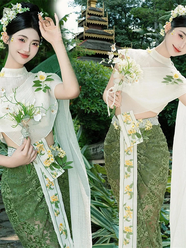 New Trendy Dai Ethnic Clothing Small  Style Xishuangbanna Travel Photography Clothes for Women Polyester Fabric Summer S...