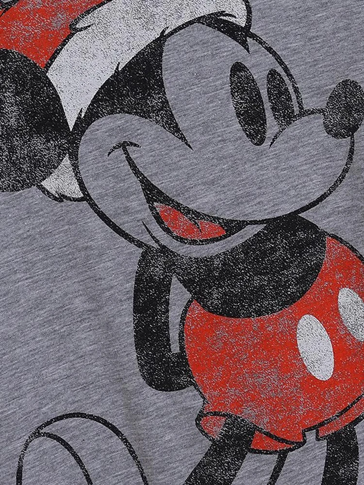 Disney Mickey Mouse Merry Christmas Cartoon Print T-Shirt Fashion Women Short Sleeve O-Neck Tee Top Femme Gray Streetwear Female