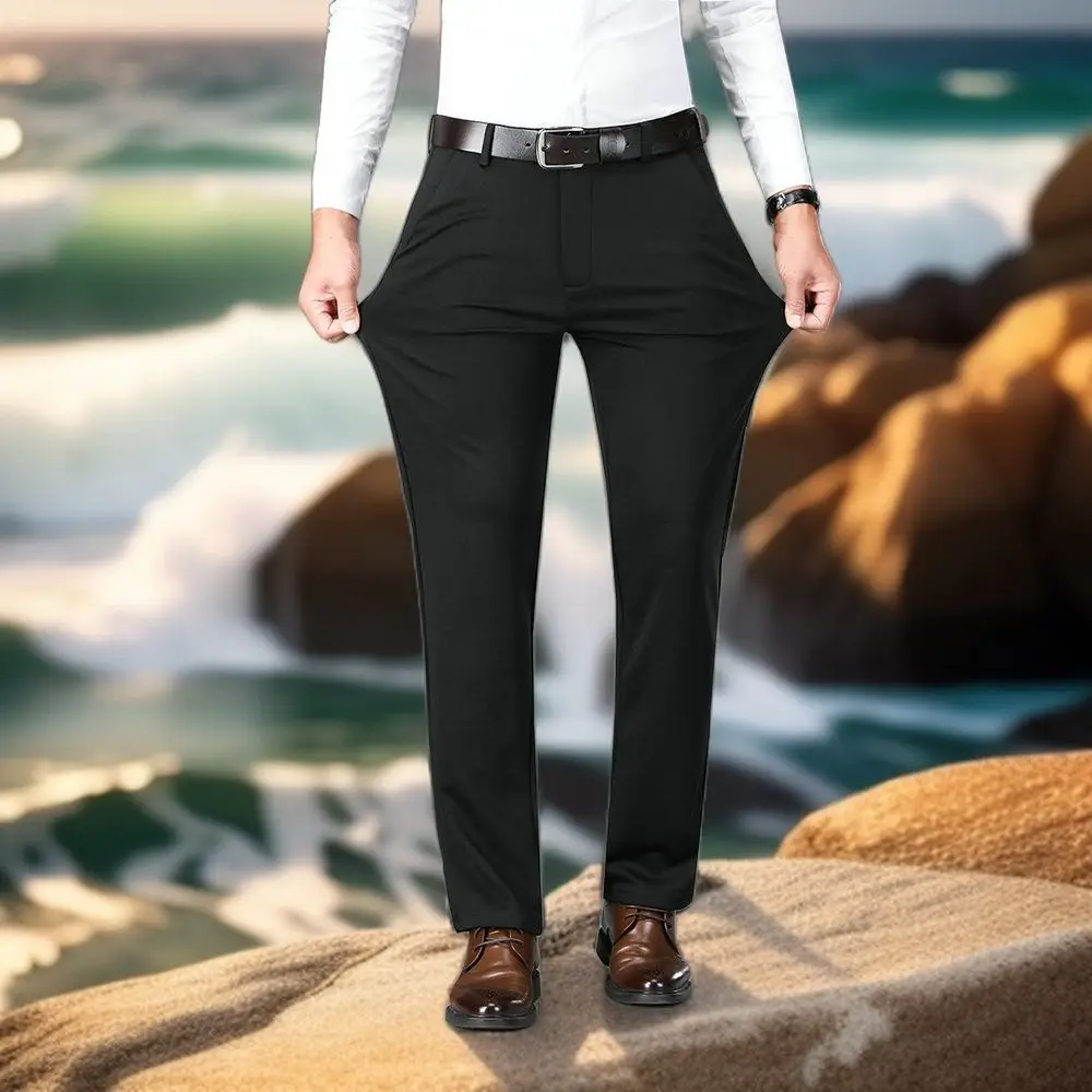 

Мужские брюки с высокой талией без морщин - облегающие офисные брюки (5 цветов, 10 размеров), весенне-летняя мужская одежда, легкая одежда