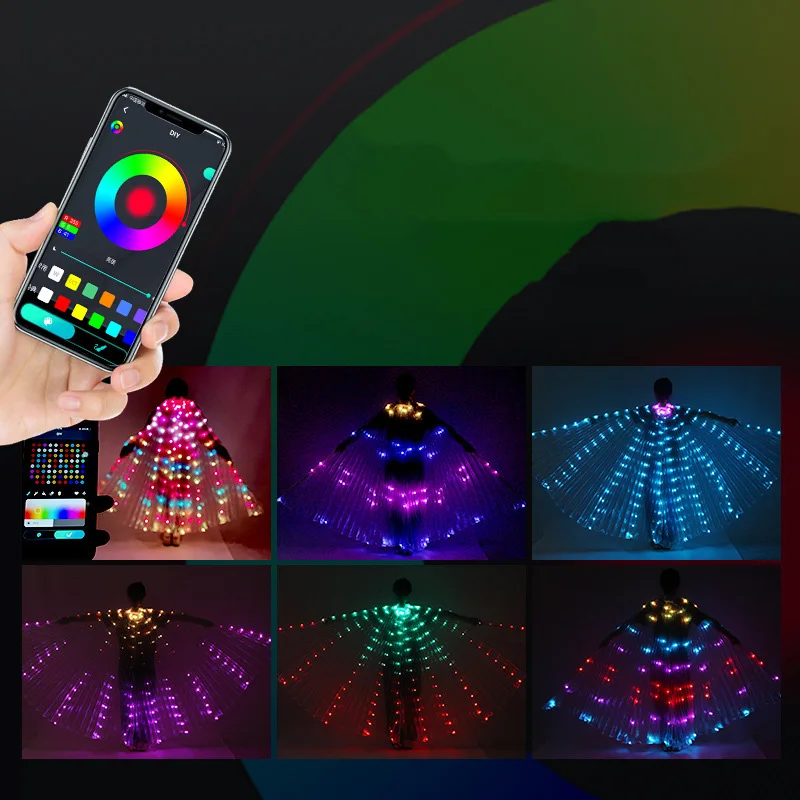 LED Wings with Remote Control, Colorful Luminous Cloak, Belly Dance Isis Wings,  App Control Color Change Glow Dancing Costumes