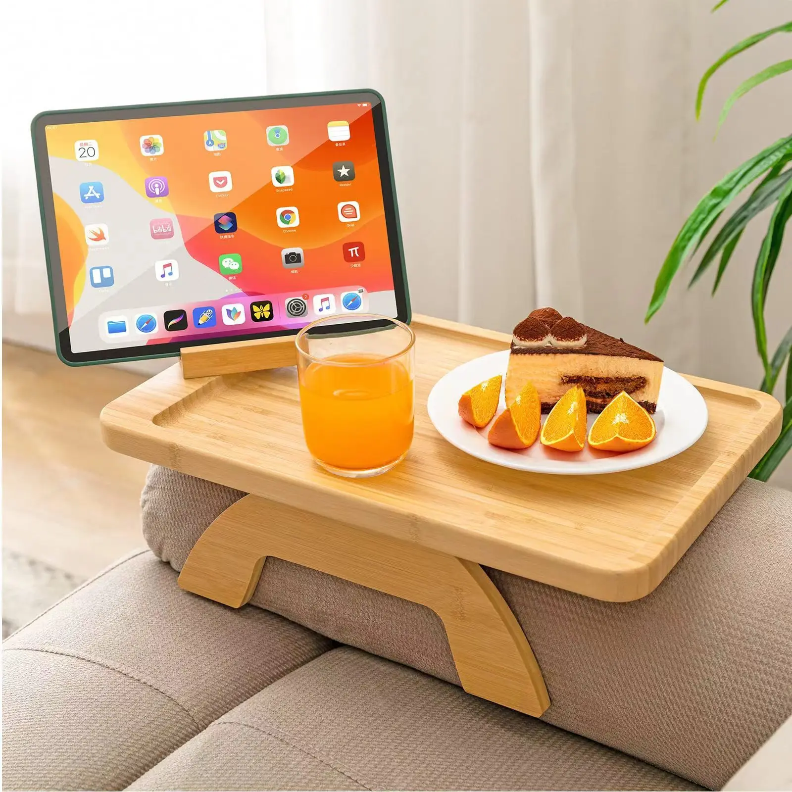 

foldable solid bamboo couch armrest coaster cup mat pads rack holder tray storage organizer for snack pad coffee accessories