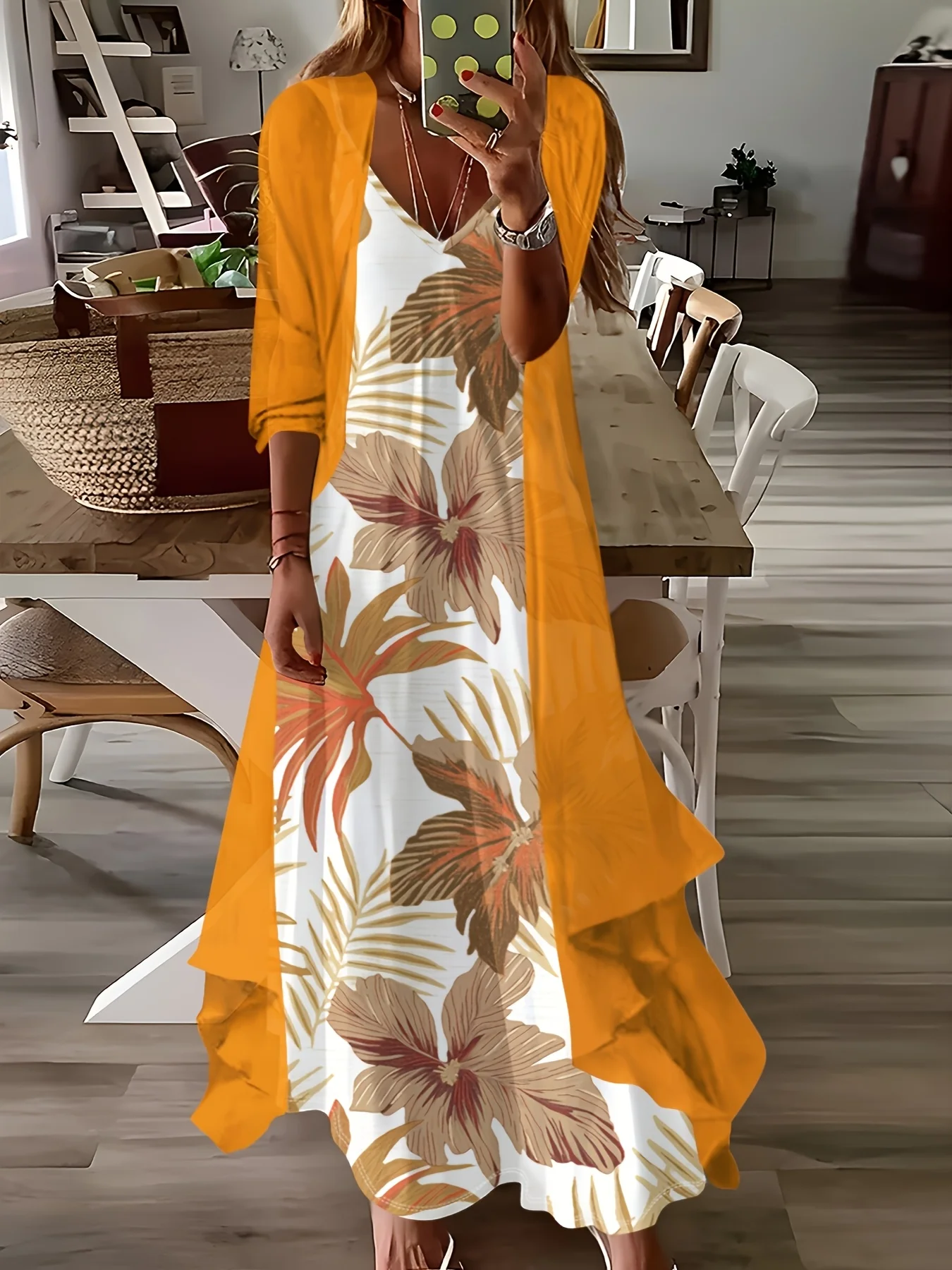 

Women Long Sleeve Matching Dress Set Casual Boho Floral Print Two Piece Outfit Spring Summer Fashion Trendy Coordinated