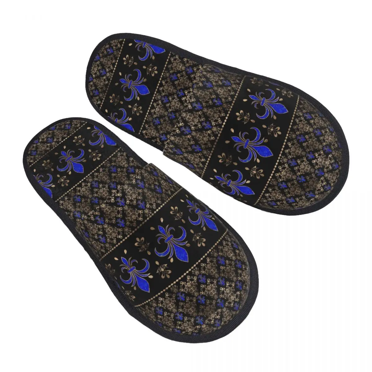 

Винтажные тапочки Fleur De Lis на заказ с роскошным орнаментом и лазуритом и золотыми тапочками из пены с эффектом памяти, женские удобные теплые тапочки с лепестками королевских лилий