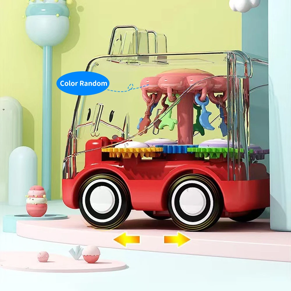 รถของเล่นรูปเฟืองแบบโปร่งใสสำหรับเด็กรูปการ์ตูนสัตว์แรงเฉื่อยรถโมเดลรถบัสของเล่นรถดึงถอยหลังรถของเล่นของขวัญสำหรับเด็กผู้ชาย