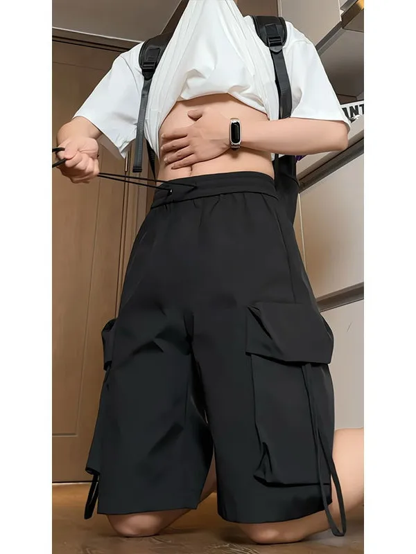 

Summer Thin Drop Crotch Casual Men's Workwear orts Pure Color Five-Quarter Length Elastic Waist Versatile Student Trendy Pants