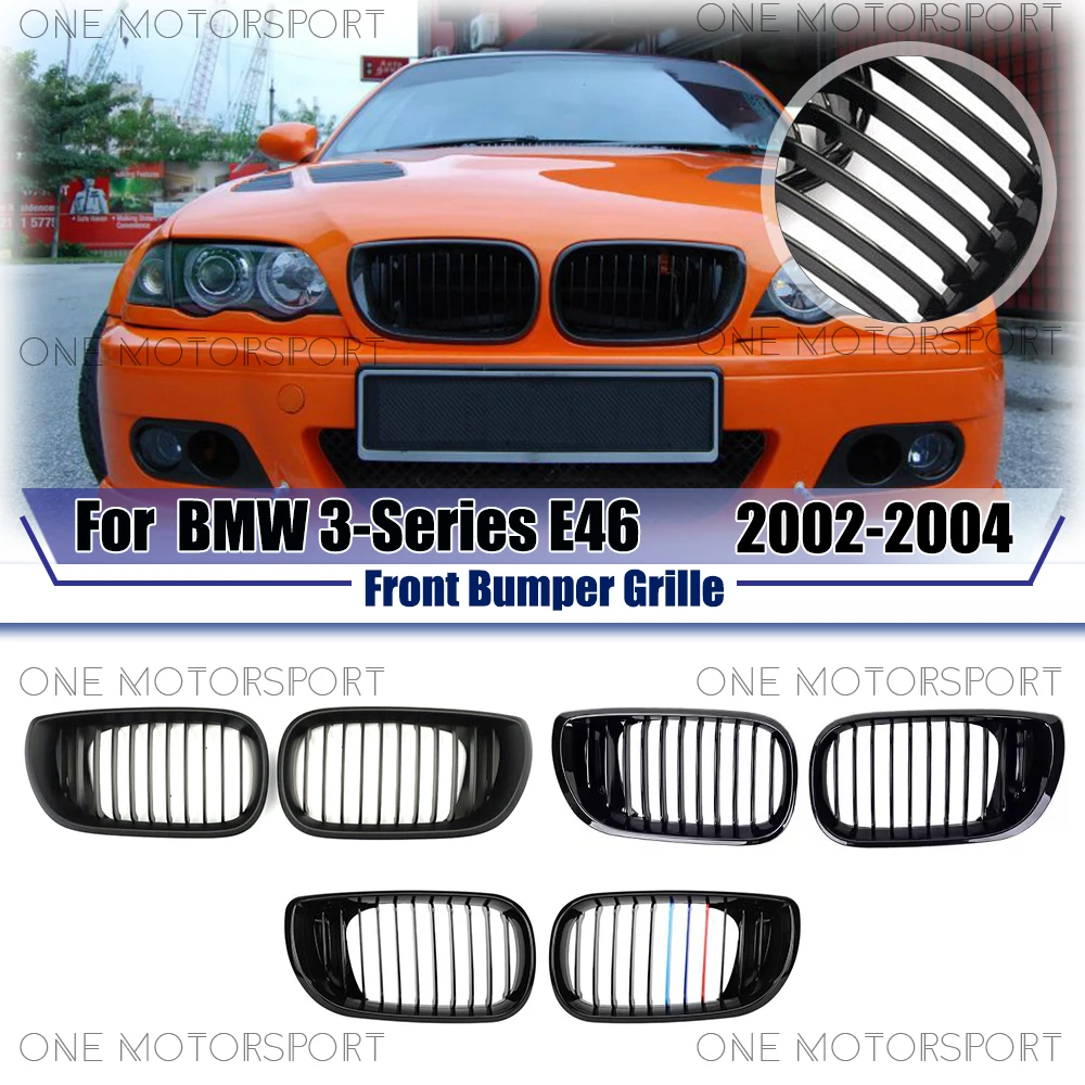 

Black Single Line Style Racing Grille Bumper Grilles For BMW 3-Series E46 2002-2004 4-Door Glossy M-Color Front Bumper Grille
