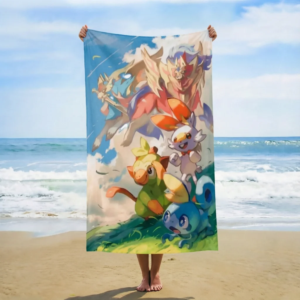 

1PC Pikachu Pokemon Beach Towel, Lightweight Durable, Stylish Functional, Ideal for Swimming Camping Bathing, Beach Pool Travel