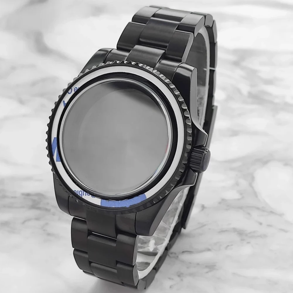 

40mm PVD Black Stainless Steel NH35 Case and Watch Strap, Sapphire Glass SUB Watch Case + Bracelet Set, for NH35 NH36 Movement