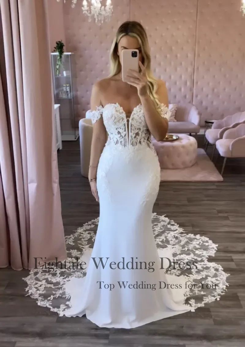 Eightale Boho vestidos de novia sirena encaje fuera del hombro corte tren apliques vestido de novia personalizado blanco marfil hochzeitskleid