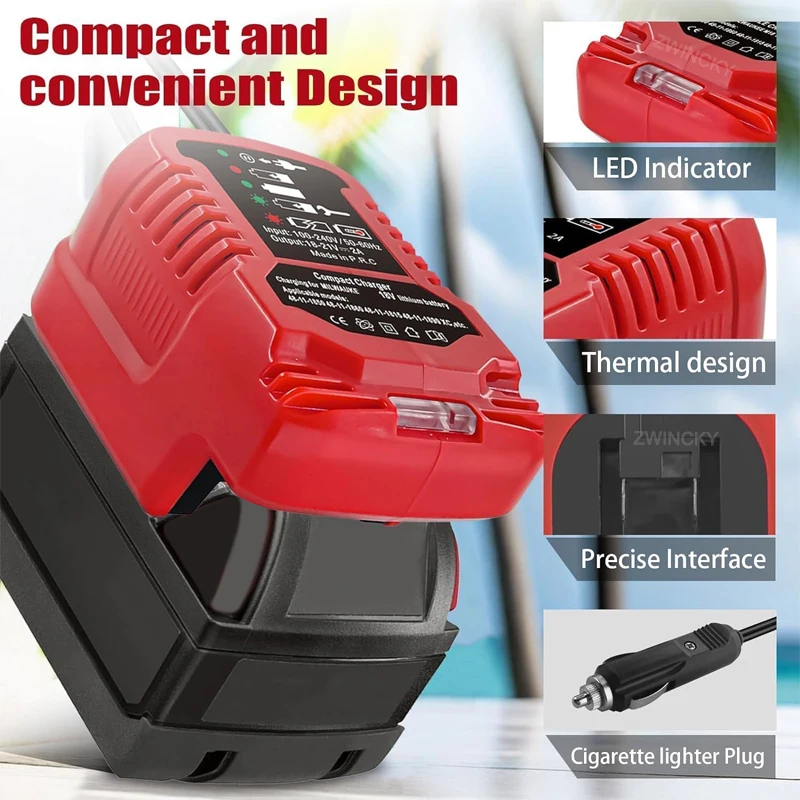 für Milwaukee 18V Lithium-Batterie Kompaktfahrzeug-Ladegerät DC 12V/24V Tragbares Autoladegerät für Milwaukee 48-11-1852 48-11-1811 – Detail 2