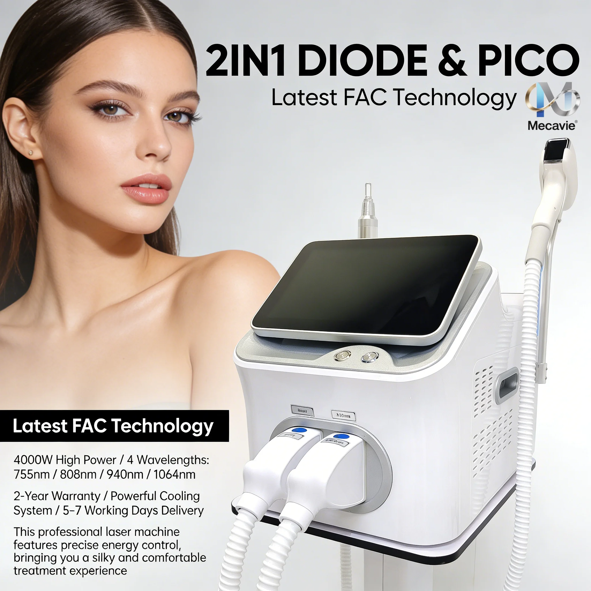 

Professional FAC 2 IN 1 Diode Laser 4000W Hair Removal Machine Pico ND YAG tattoo removal machine 4 Waves 940 755 1064 808NM