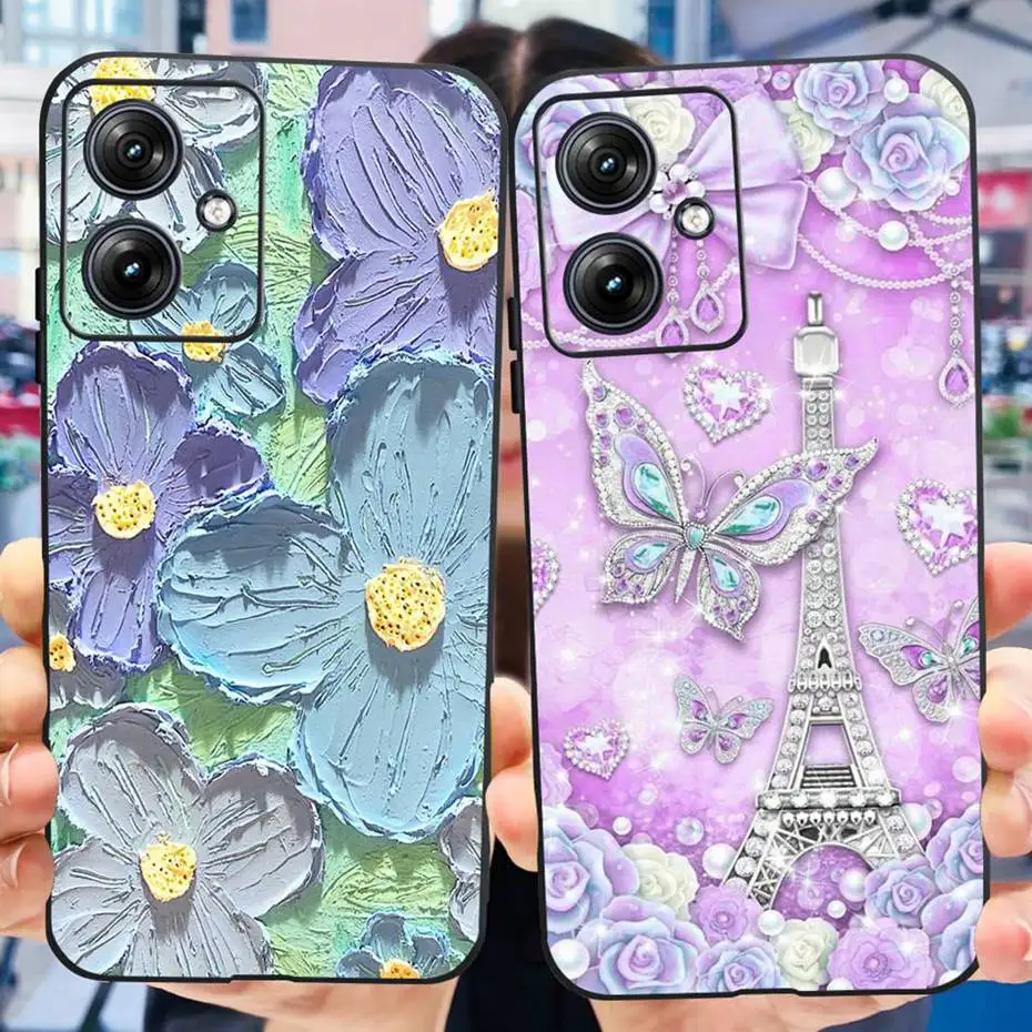 Fashion Flower Butterfly Phone Case For Motorola Moto G54 Soft Silicon Black TPU Back Cover For MOTO G54 G 54 5G 2023 XT2343