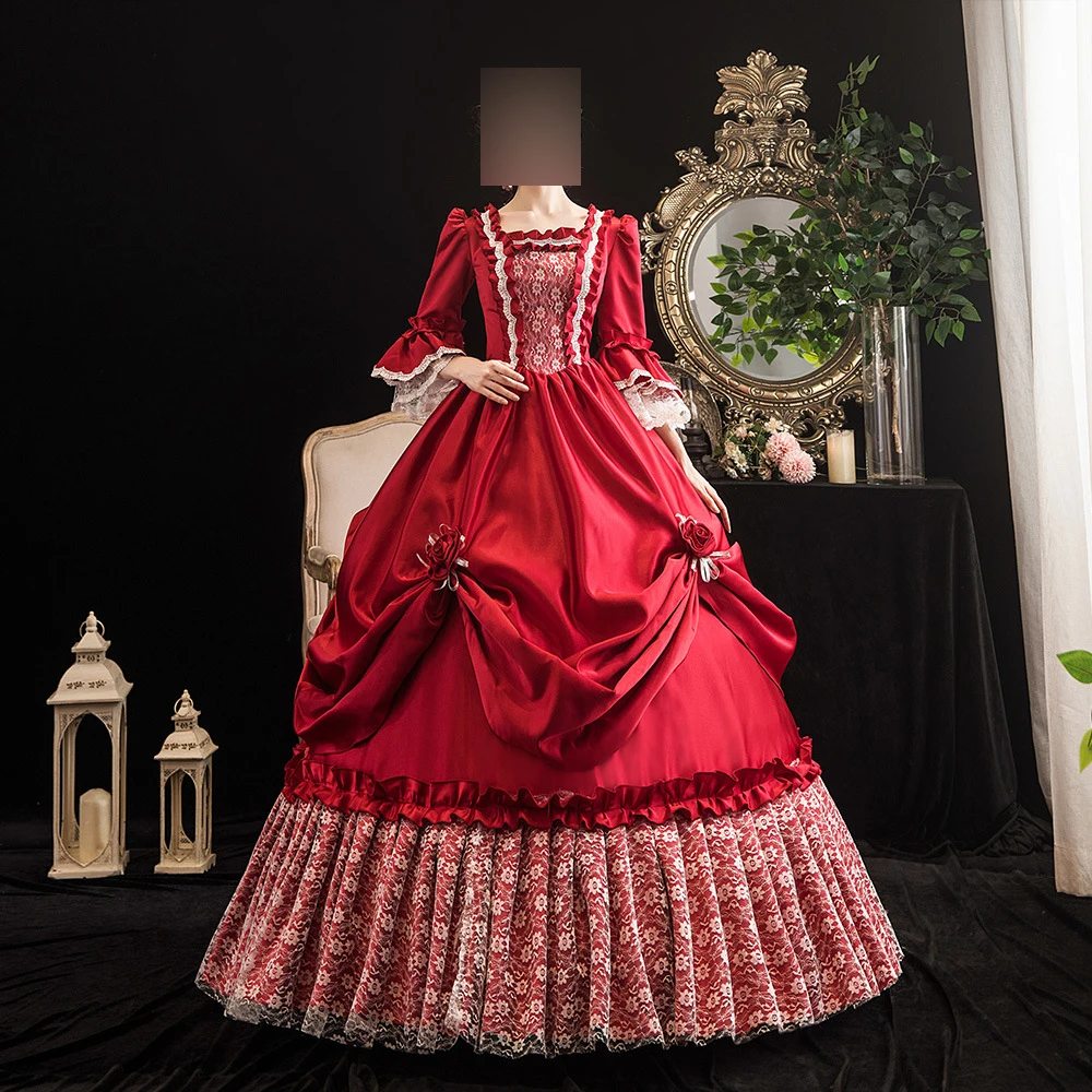 Burgundy Ball Gown Women Medieval Dresses Victorian Rococo Renaissance Birthday Party Gowns Formal Vestido De Noche Abendkleider