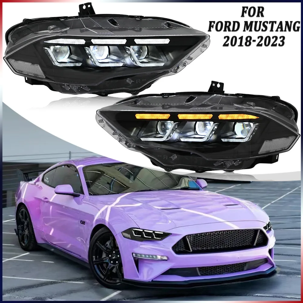 

1 пара светодиодных фар в сборе для Ford Mustang 2018-2023, передние фары в сборе, аксессуары для фар DRL